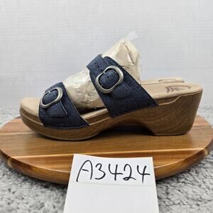 Dansko Sophie Blue Leather Double Strap Buckle Comfort Casual Sandal Womens 41
